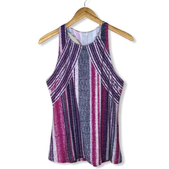 prAna Boost Printed Fitted Racerback Top in Viola Knitta NWT size Large - Picture 3 of 14